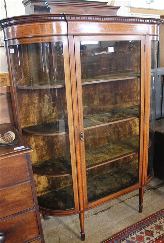 Edwardian inlaid satinwood & mahogany display cabinet